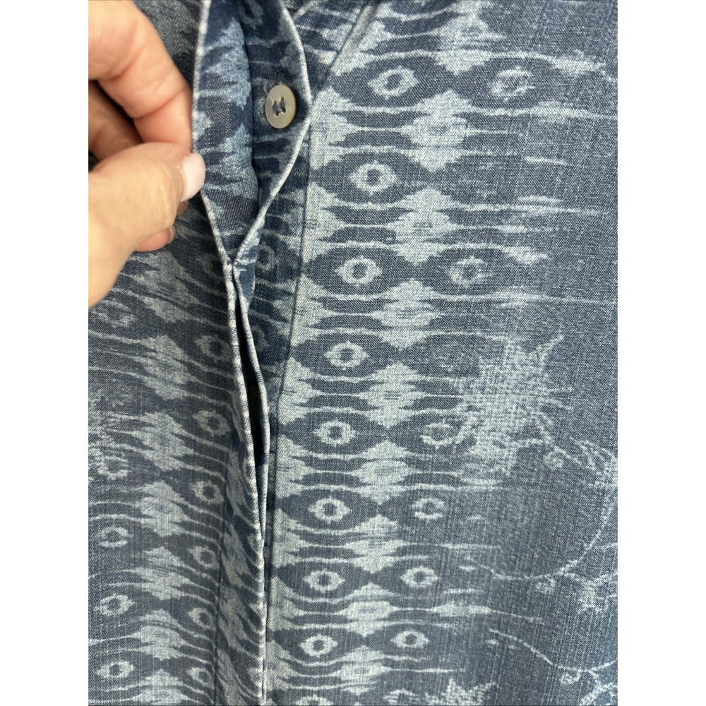 Liverpool Los Angeles Women's S Denim Blue Floral Short Sleeve Button-up Blouse - Picture 7 of 14